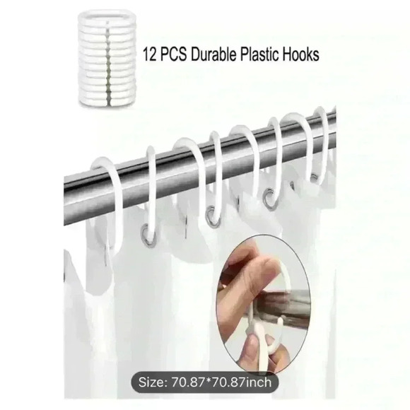 Shower curtain with hooks. - Picture 5 of 7